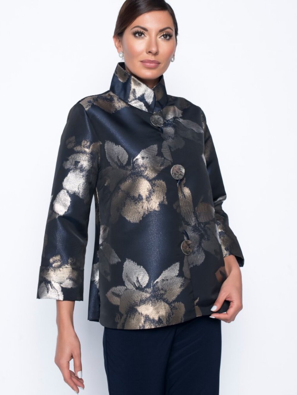 Frank Lyman gold and navy blouse